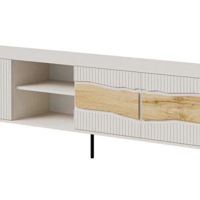 Televizní široký stolek CLANTON - dub wotan / kašmír