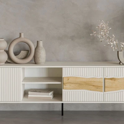 Televizní široký stolek CLANTON - dub wotan / kašmír