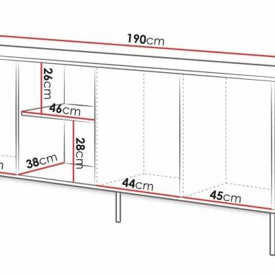 Široká komoda s dvířky a poličkami CLANTON - dub wotan / kašmír