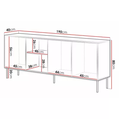 Široká komoda s dvířky a poličkami CLANTON - dub wotan / kašmír