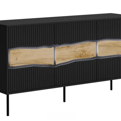 Široká komoda s dvířky CLANTON - dub wotan / černá