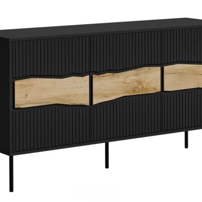 Široká komoda s dvířky CLANTON - dub wotan / černá