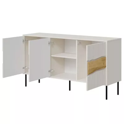 Široká komoda s dvířky CLANTON - dub wotan / černá