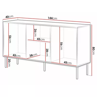 Široká komoda s dvířky CLANTON - dub wotan / černá