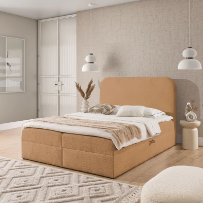 Manželská kontinentální postel 200x200 GADALUPA - světle hnědá + topper