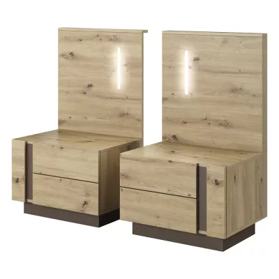 Set 2x noční stolek DOTHAN - dub artisan / grafitový + LED osvětlení ZDARMA