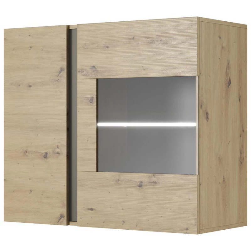 Závěsná prosklená skříň 97 cm DOTHAN - dub artisan / grafitová