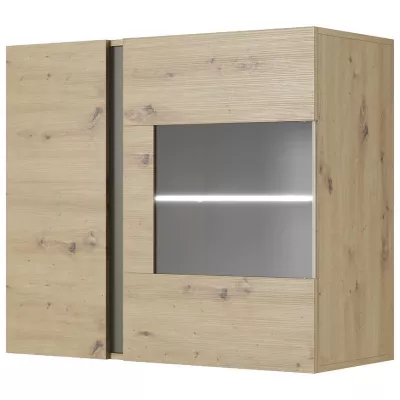 Závěsná prosklená skříň 97 cm DOTHAN - dub artisan / grafitová