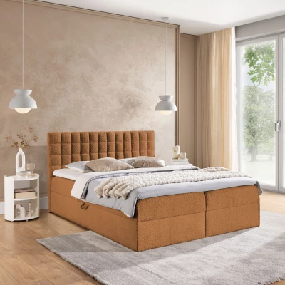 Jednolůžková boxspringová postel 120x200 SALOMA - hnědá + topper