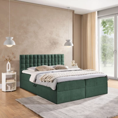 Jednolůžková boxspringová postel 120x200 SALOMA - láhvově zelená + topper