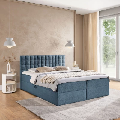 Jednolůžková boxspringová postel 120x200 SALOMA - modrá + topper