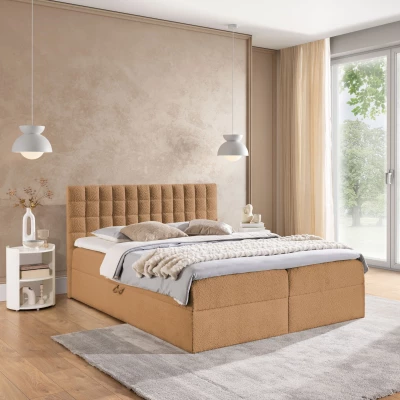Manželská boxspringová postel 140x200 SALOMA - světle hnědá + topper
