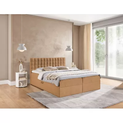 Manželská boxspringová postel 140x200 SALOMA - světle hnědá + topper