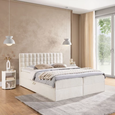 Manželská boxspringová postel 140x200 SALOMA - smetanová + topper