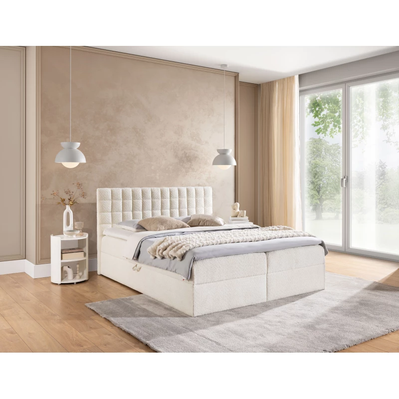 Manželská boxspringová postel 140x200 SALOMA - smetanová + topper