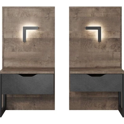 Set 2x noční stolek GORDO - dub sand grande / matera + LED osvětlení ZDARMA