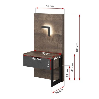 Set 2x noční stolek GORDO - dub sand grande / matera + LED osvětlení ZDARMA