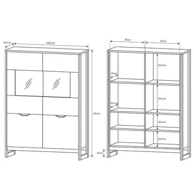 Široká vitrína GORDO - dub sand grande / matera