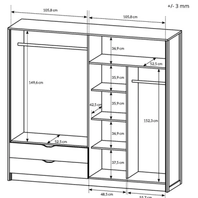 Šatní skříň se zrcadlem 220 cm GORDO - dub sand grande / matera