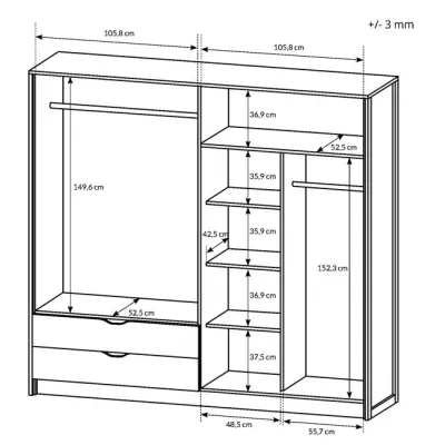 Šatní skříň se zrcadlem 220 cm GORDO - dub sand grande / matera