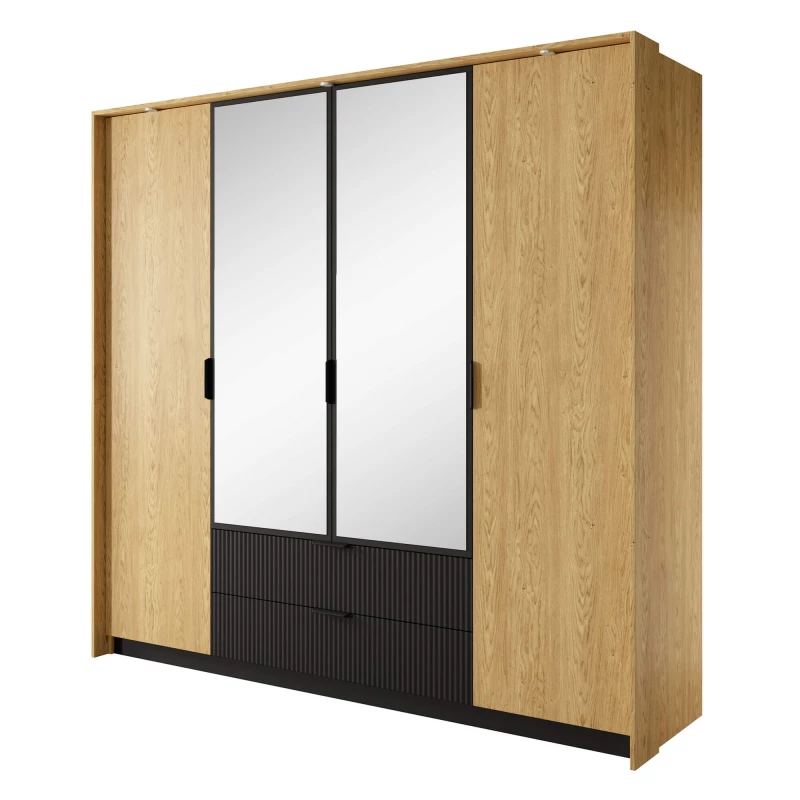 Velká zrcadlová šatní skříň 220 cm BRENT - dub baltic / černá