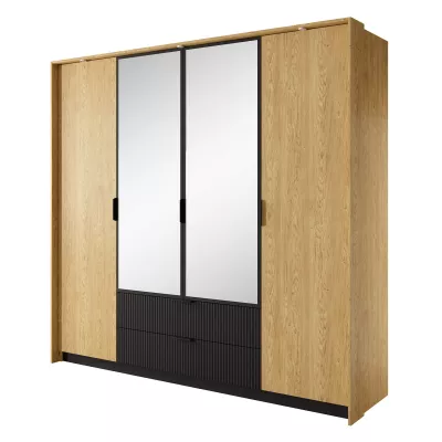 Velká zrcadlová šatní skříň 220 cm BRENT - dub baltic / černá