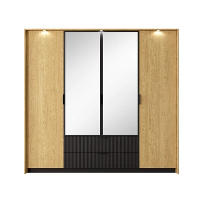 Velká zrcadlová šatní skříň 220 cm BRENT - dub baltic / černá