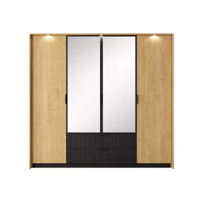 Velká zrcadlová šatní skříň 220 cm BRENT - dub baltic / černá