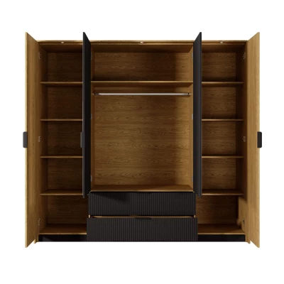 Velká zrcadlová šatní skříň 220 cm BRENT - dub baltic / černá