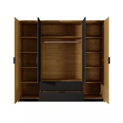 Velká zrcadlová šatní skříň 220 cm BRENT - dub baltic / černá