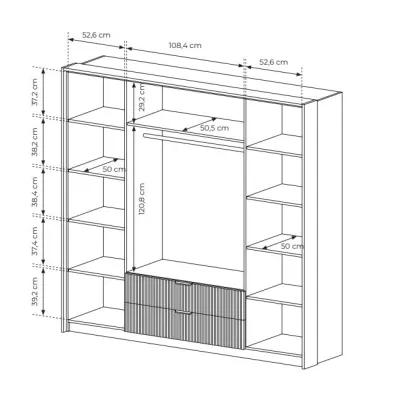 Velká zrcadlová šatní skříň 220 cm BRENT - dub baltic / černá