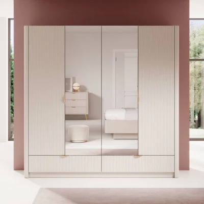 Velká zrcadlová šatní skříň 209 cm MOODY - béžová