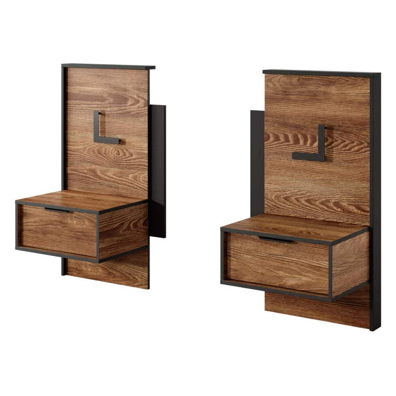 Set 2x noční stolek CALERA - kaštan / antracitový + LED osvětlení ZDARMA