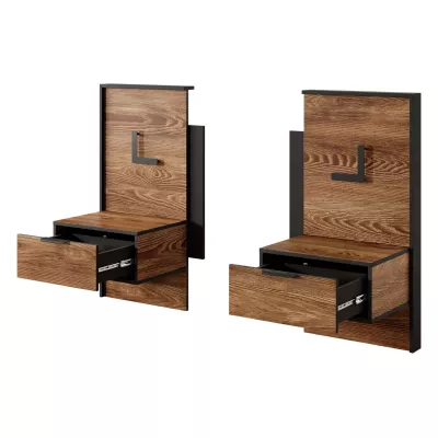 Set 2x noční stolek CALERA - kaštan / antracitový + LED osvětlení ZDARMA