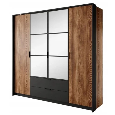 Šatní skříň se zrcadlem 220 cm CALERA - kaštan / antracitová