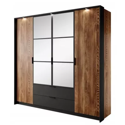 Šatní skříň se zrcadlem 220 cm CALERA - kaštan / antracitová