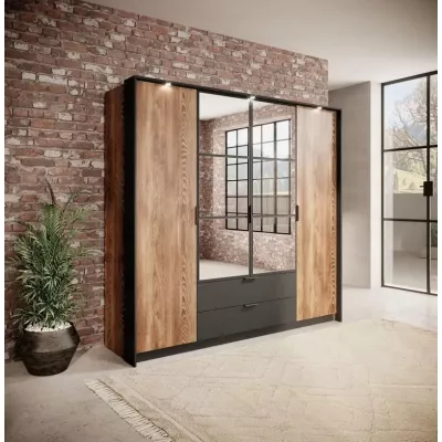 Šatní skříň se zrcadlem 220 cm CALERA - kaštan / antracitová