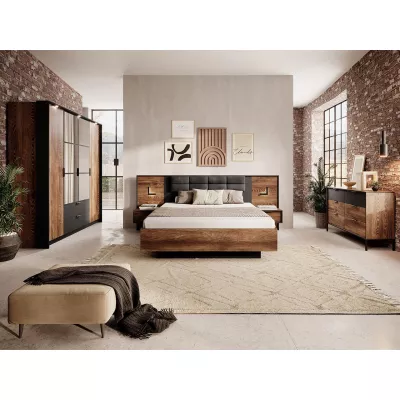 Šatní skříň se zrcadlem 220 cm CALERA - kaštan / antracitová