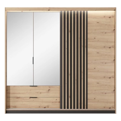 Šatní skříň se zrcadlem 220 cm REFORM - dub artisan / antracitová