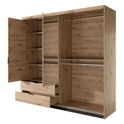 Šatní skříň se zrcadlem 220 cm REFORM - dub artisan / antracitová