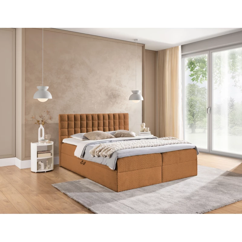 Manželská boxspringová postel 160x200 SALOMA - hnědá + topper