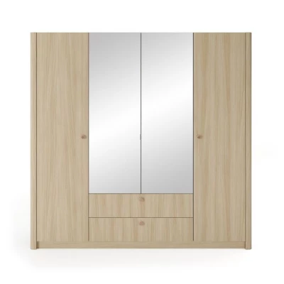 Velká zrcadlová šatní skříň 213 cm TROY - dub barista