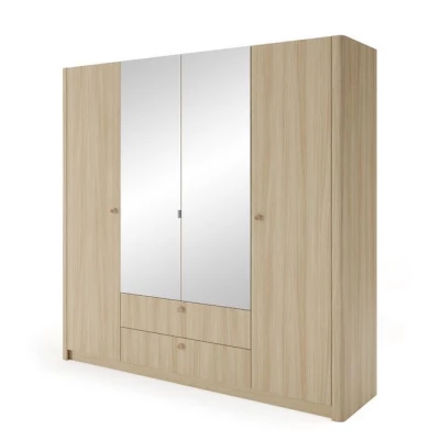 Velká zrcadlová šatní skříň 213 cm TROY - dub barista