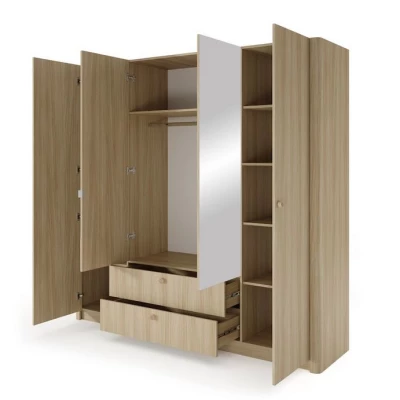 Velká zrcadlová šatní skříň 213 cm TROY - dub barista