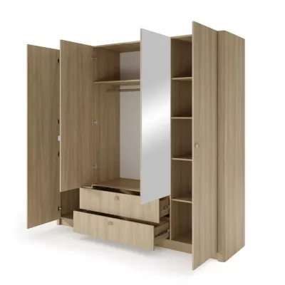 Velká zrcadlová šatní skříň 213 cm TROY - dub barista