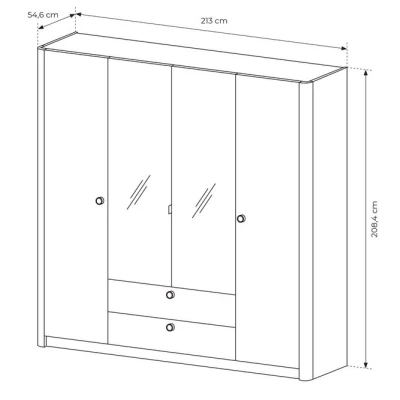 Velká zrcadlová šatní skříň 213 cm TROY - dub barista