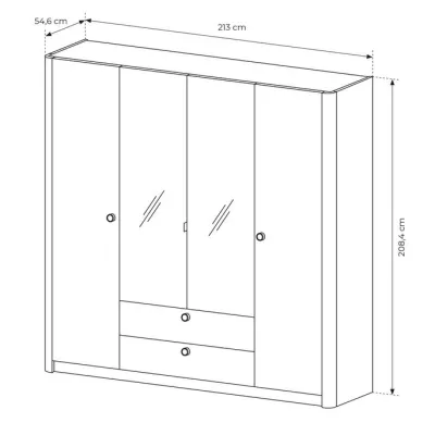 Velká zrcadlová šatní skříň 213 cm TROY - dub barista