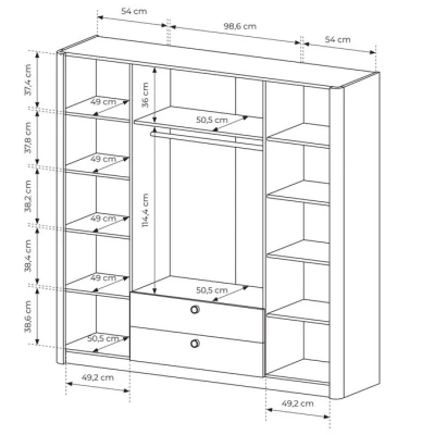 Velká zrcadlová šatní skříň 213 cm TROY - dub barista