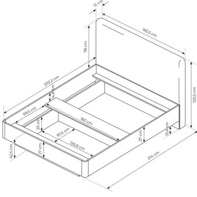 Manželská postel s úložným prostorem 160x200 TROY - dub barista