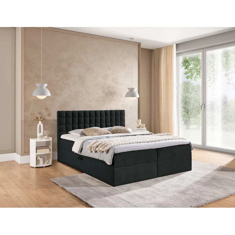 Manželská boxspringová postel 180x200 SALOMA - černá + topper